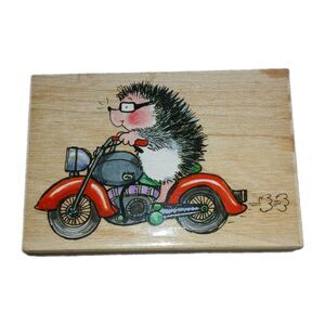 Hedgehog on a Motorcycle Penny Black 4127k Rubber Stamp Vintage Unused